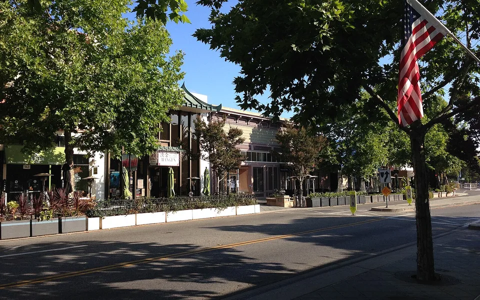 Tree-lined Castro Street in downtown Mountain View, California