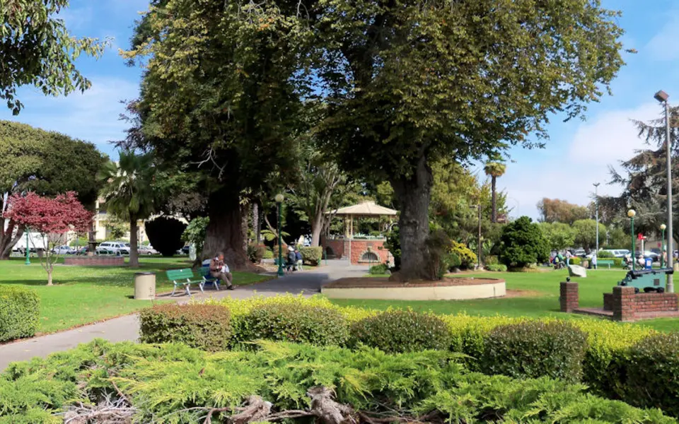 Watsonville City Plaza with its historic bandstand and landscaped park